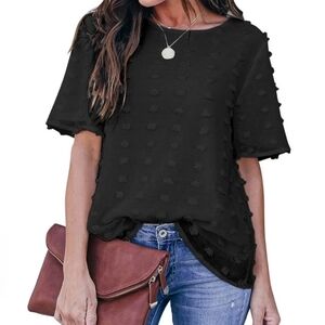 BLOOMING JELLY BLACK CHIFFON SHORT SLEEVE POM POM TOP BLOUSE SIZE XXL EUC